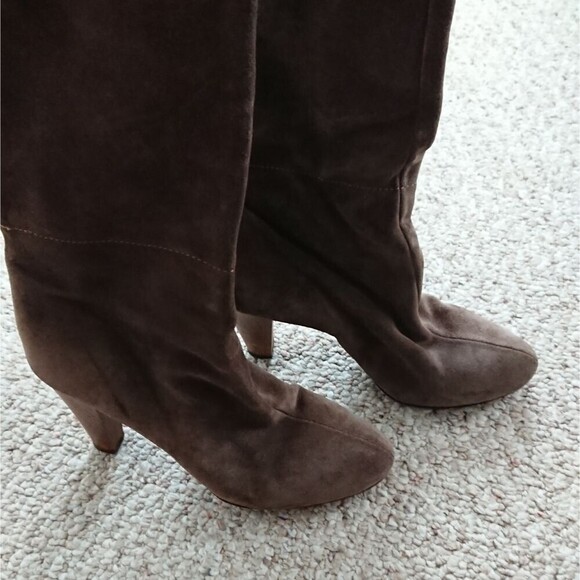 Joie brown knee high leather pull on boots wood block heel size 36.5 - Picture 4 of 13